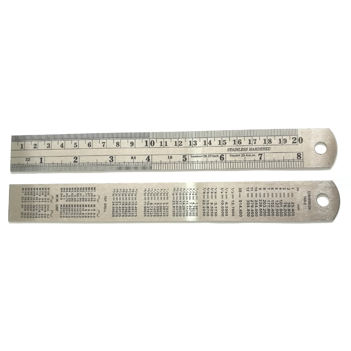 不锈钢直尺20cm│公制英制双刻度 反面公英对照表│绘图测量量具