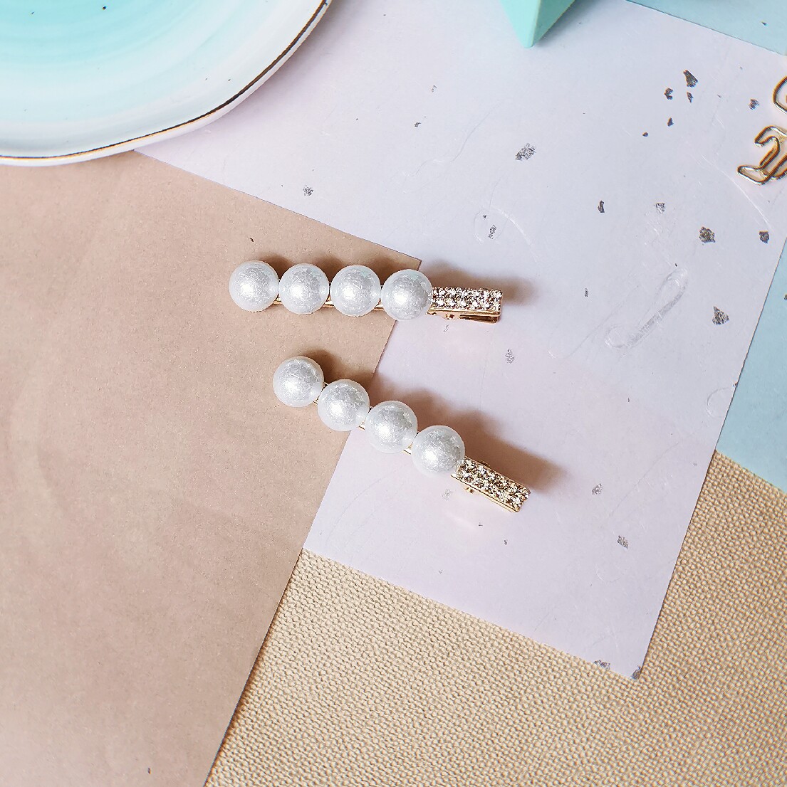 悦米发饰韩国珍珠水钻发夹边夹刘海顶夹鸭嘴一字夹ins网红款头饰