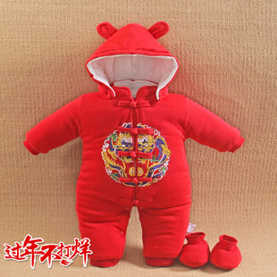 连包脚满月装男宝宝连体衣新生儿秋冬款过年拜年新年婴儿服外出季