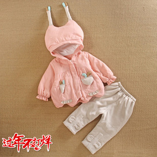 分体薄夹棉女宝宝装洋气春秋冬款公主小月龄初生婴儿衣服外套装季