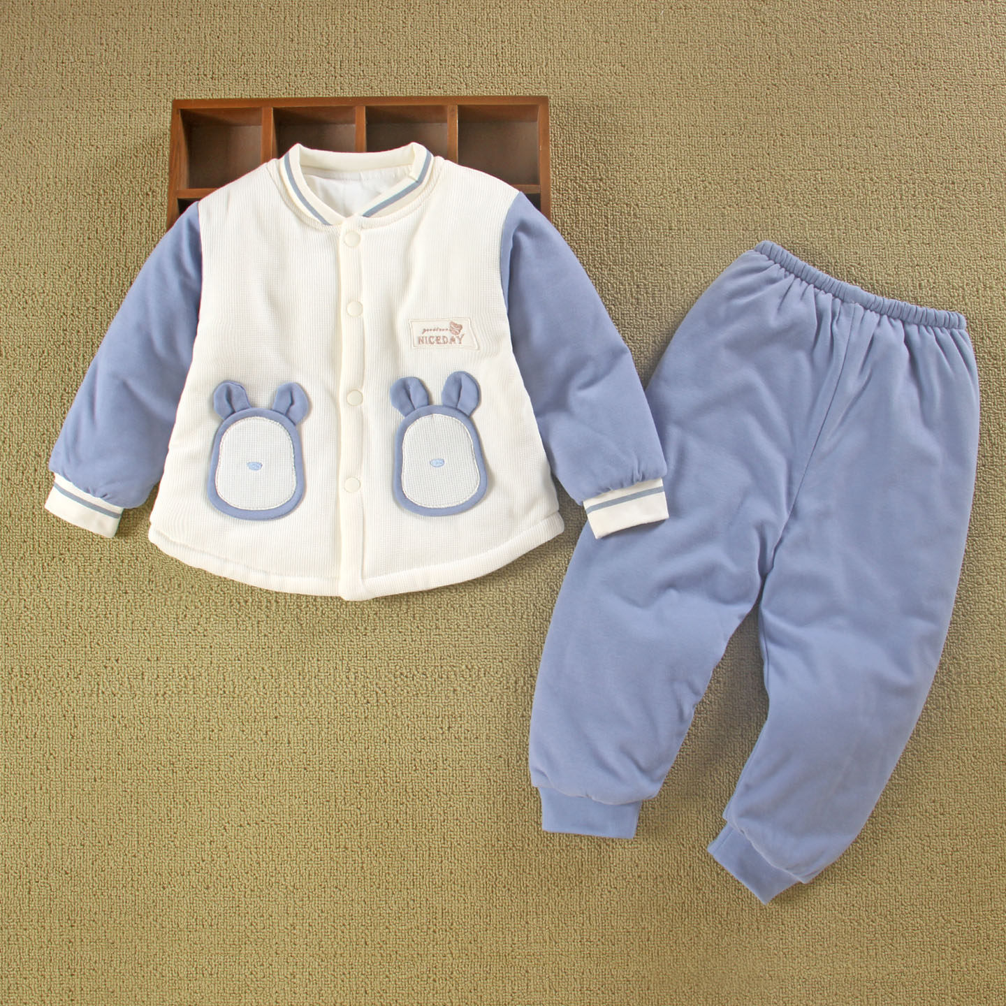 分体春装男宝宝薄夹棉衣两件套装童秋款帅气2一1岁小婴儿服外出潮