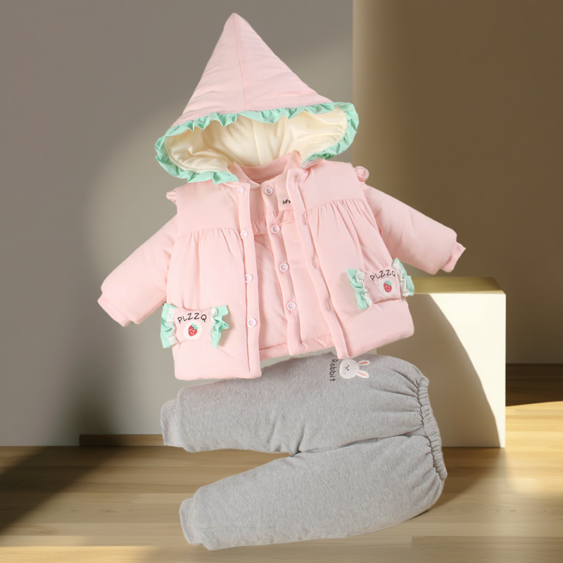女宝宝秋冬装外出服分体款三件套装洋气加厚棉服袄婴儿衣服冬季天