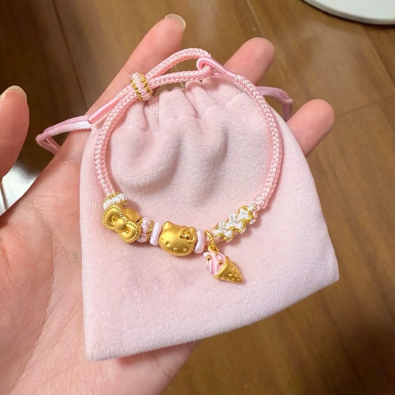 水贝999足金皇冠黄金Hello Kitty凯蒂猫转运珠手链纯金KT猫送女友