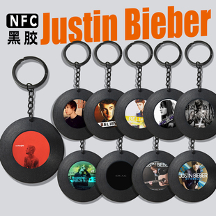 Justin Bieber贾斯汀比伯周边NFC感应黑胶钥匙扣小众高级书包挂件