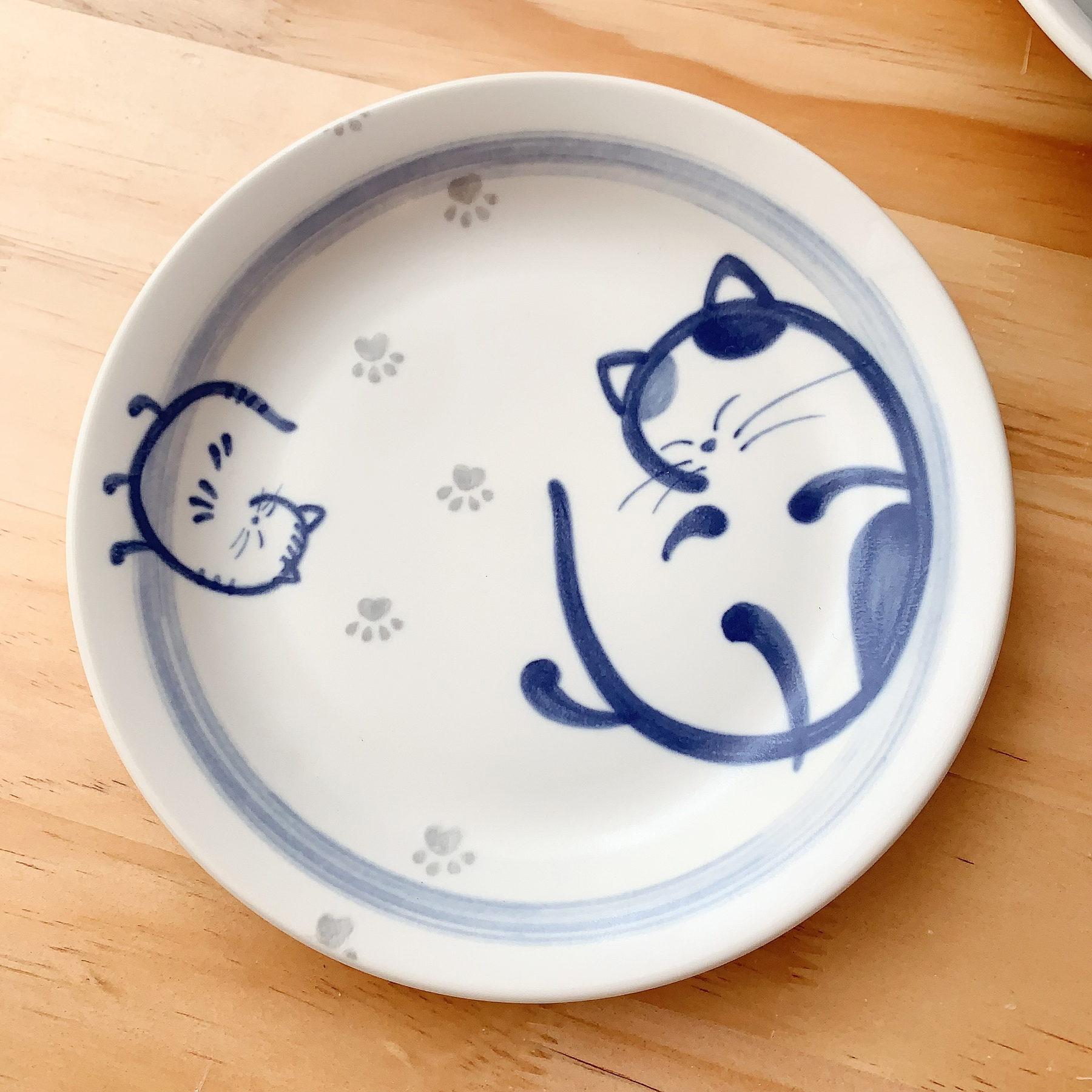 蓝染可爱猫爪撒娇猫家用餐具盘