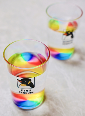 日本制进口彩虹糖果色梦幻企鹅树脂饮料水杯子啤酒杯子刷牙漱口杯