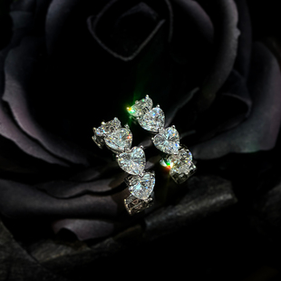 巨闪时髦心形排钻耳钉女925银镶钻仿真钻爱心钻石耳环耳饰C形耳圈