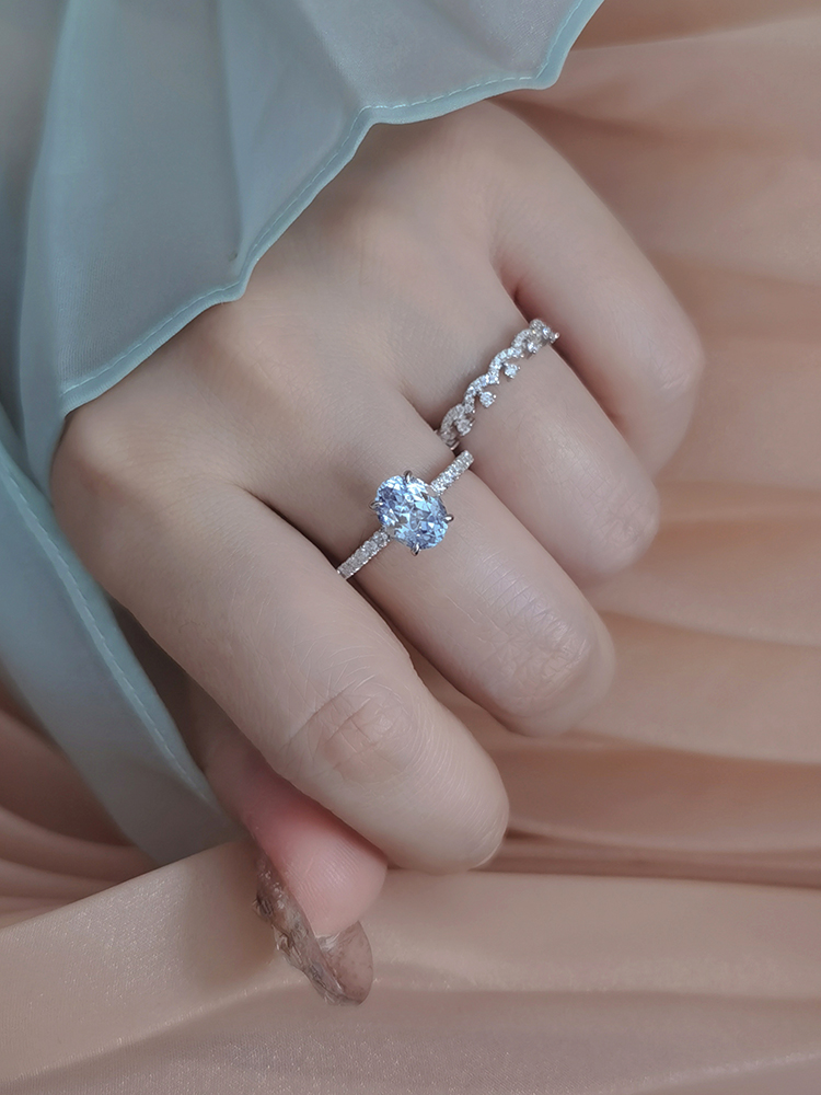 轻奢彩宝蓝宝石实验室培育海蓝宝戒指女2克拉椭圆钻石蓝钻不掉色-封面