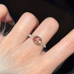 轻奢风椭圆形人工培育帕帕拉恰戒指彩宝粉色时尚小克拉宝石鸽子蛋