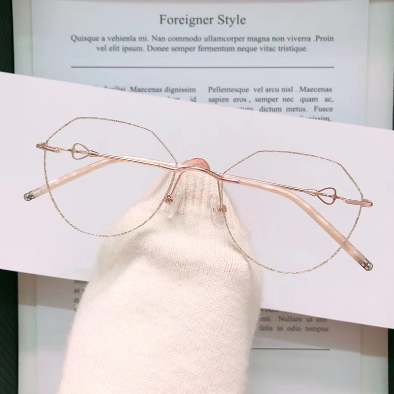 无框近视眼镜女切边粉色镜架大脸有度数防蓝光辐射护目镜成品眼镜