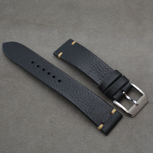 z&y手工定制表带 minerva box多脂 软植鞣 手工表带 双层  黑色