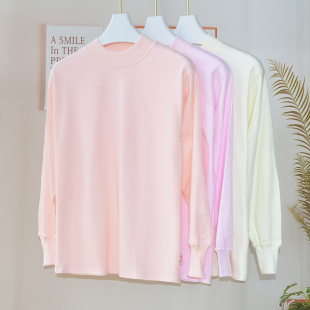 秋衣上衣女纯棉加厚老式 全棉纯色保暖内衣线衣中老年人宽松棉毛衫