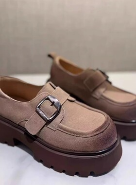 2025秋冬新品1106MT7真皮牛皮厚底奶茶色百搭乐福鞋单鞋女鞋