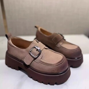 2025秋冬新品1106MT7真皮牛皮厚底奶茶色百搭乐福鞋单鞋女鞋