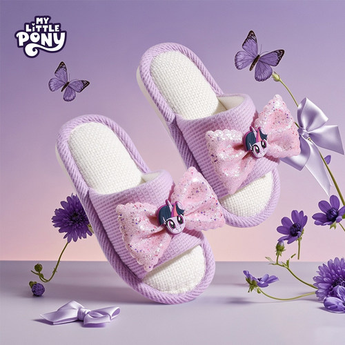 小马宝莉儿童拖鞋女童女孩2025新款防滑四季室内大童亚麻公主家居