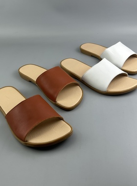 D家16年老店 尾货平价 优质牛皮素面女拖居家皮拖 好穿好搭 A103