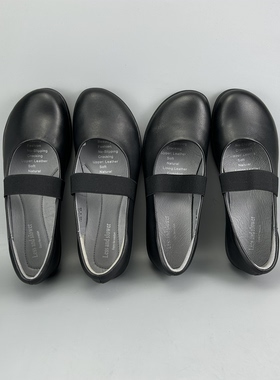 D家鞋库 头层牛皮宽圆头低跟女单鞋 鞋面松紧带 复古学院风 189-6