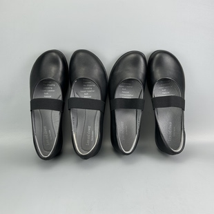 鞋 头层牛皮宽圆头低跟女单鞋 库 复古学院风 189 面松紧带 D家鞋