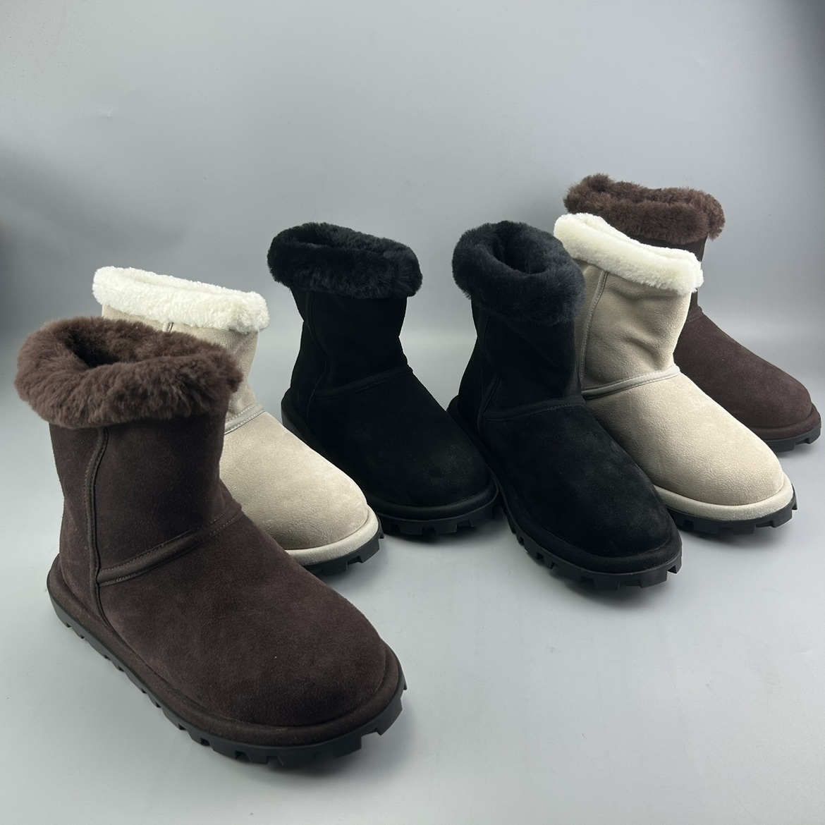 羊毛里保暖中筒女靴反毛皮雪地靴