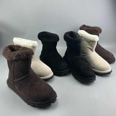 羊毛里保暖中筒女靴反毛皮雪地靴