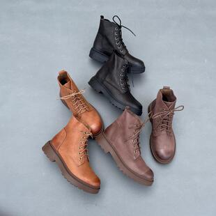 年轻时尚 D家16年老店 真皮休闲女靴 短靴 0208 打蜡牛皮6孔马丁款