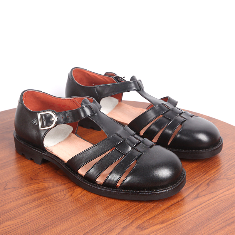 3516厂65式夏季绑带凉皮鞋 头层牛皮圆头加宽中老年皮趟底凉鞋男