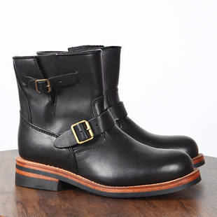 3516厂手工中筒骑士靴头层牛皮秋冬长筒皮靴美式复古工程师靴男靴