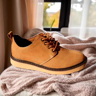 棕色圆头皮鞋 男士 休闲纯头层牛皮男鞋 鞋 低帮马丁靴真皮英伦风工装