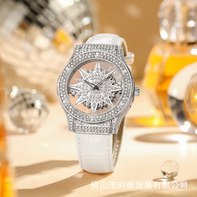芒星五镶钻时来运转手表直播外贸热卖款五角星镂空满天星时装女表