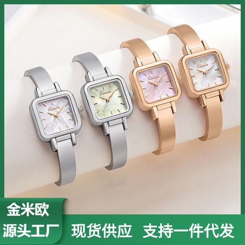 金米欧手表女新款简约方形贝母轻奢风小众女士手镯石英表