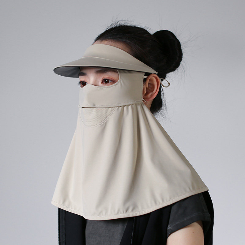 防晒透气黑胶帽檐护颈冰丝面罩