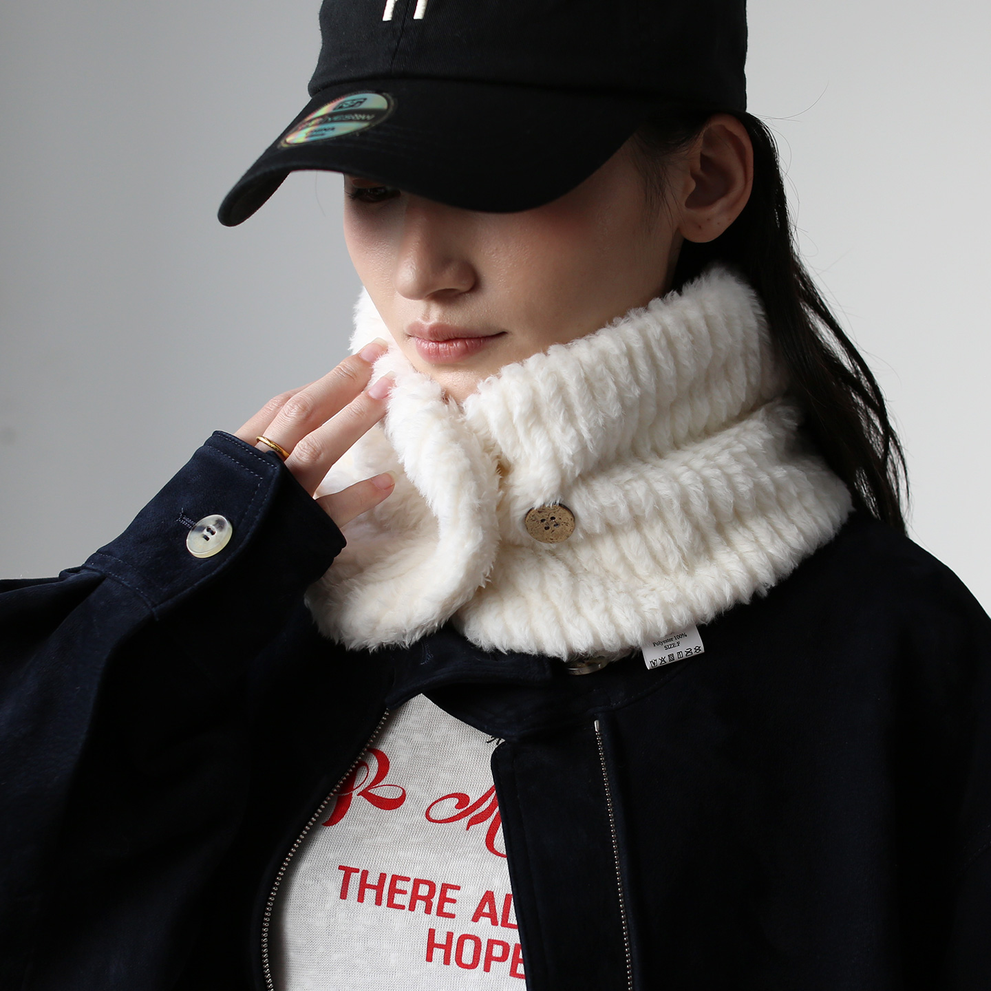 软糯仿兔毛保暖纽扣式围脖脖套