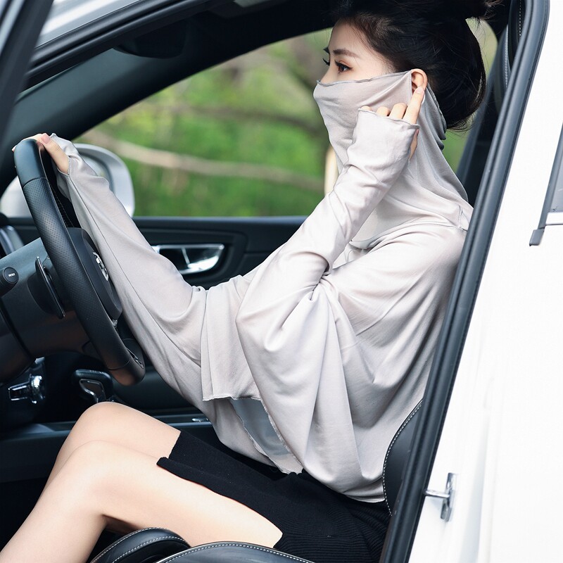 宽松大版真丝遮阳披肩长袖一体桑蚕丝防晒衣防紫外线夏天透气薄女