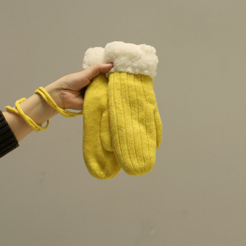 日系小清新冬季针织保暖韩版女可爱学生毛线手套加绒软妹挂脖ins
