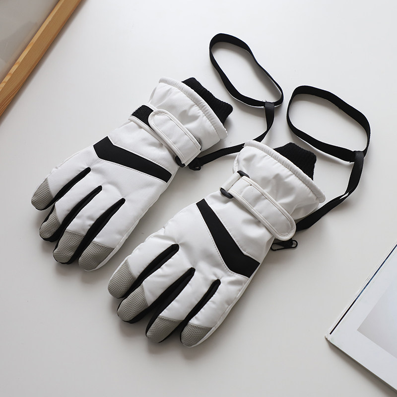 时髦黑白撞色滑雪手套女冬天情侣摩托车骑行保暖防风防水触屏五指