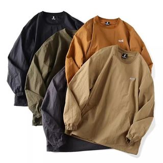 日系复古！科技防水面料！外贸男士秋季新品宽松纯色圆领长袖卫衣