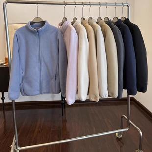 岛国单~秋冬情侣款保暖羊羔绒内胆双层复合摇粒绒立领夹克外套女