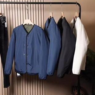 宽松复古紫标光电子情侣款户外山系两面穿可做内胆无领绗缝羽绒服