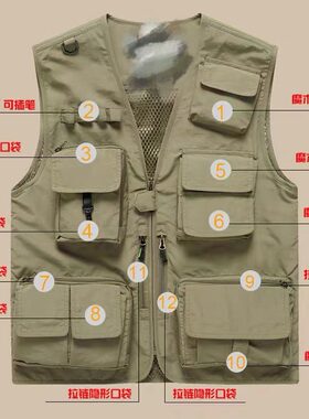 户外登山钓鱼马甲工装多口袋背心