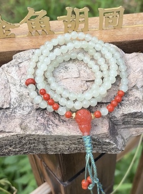 新中式国潮风天然晴水和田玉南红手串女款多圈叠戴手链礼物带证