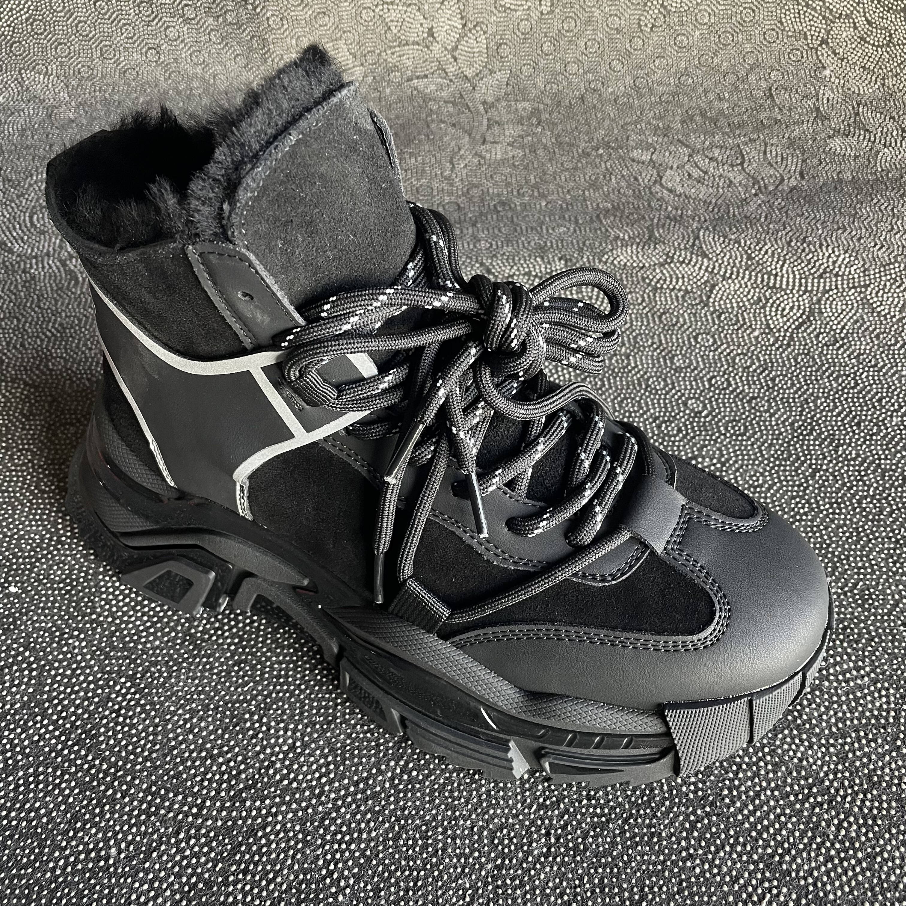 城市端点牛皮高帮鞋女2025秋冬新款加绒保暖棉鞋厚底增高休闲鞋