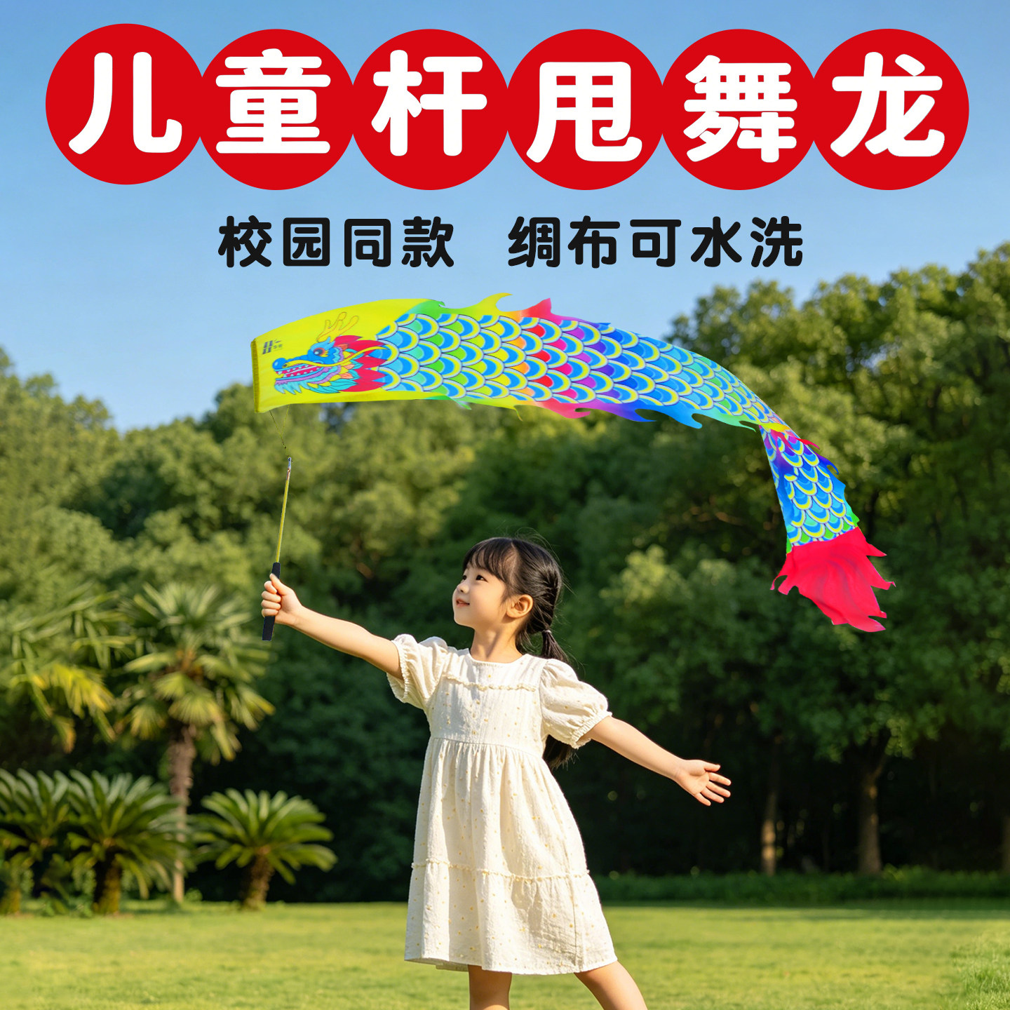 舞龙彩带健身中国杆甩甩空竹龙儿童新款绸布整套广场校园表演道具