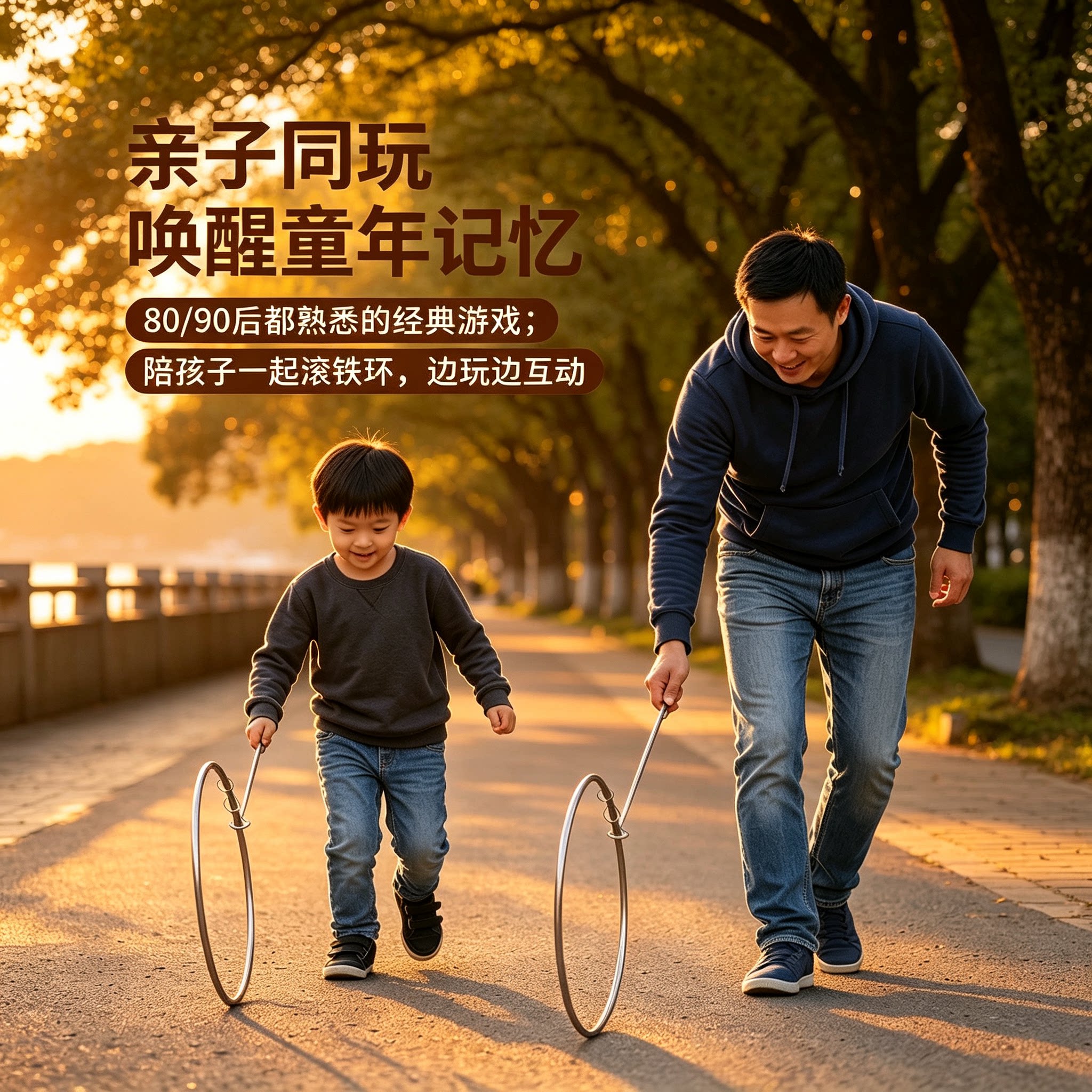 小学生滚铁圈玩具成人怀旧80后扁粗实心风火轮铁环推圈户外运动