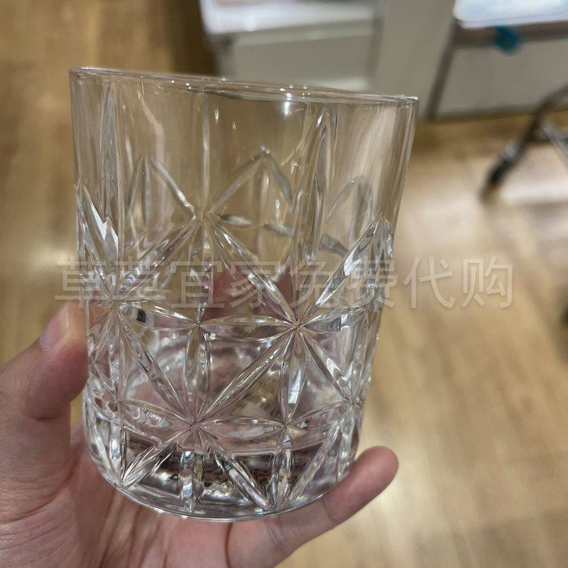 nitori尼达利 菱形花纹平底杯315ml 钠钙玻璃水杯 办公家用杯子