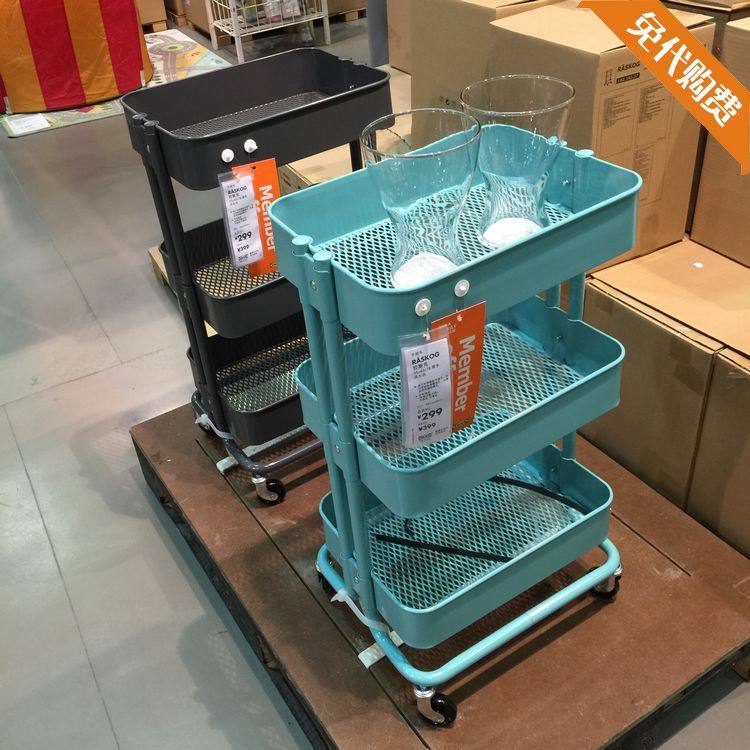 国内代购上海宜家正品拉斯克手推车带脚轮厨房移动餐车置物架多色