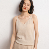 极简风山羊绒V领针织吊带背心女叠穿无袖 套头内搭细带羊毛打底衫
