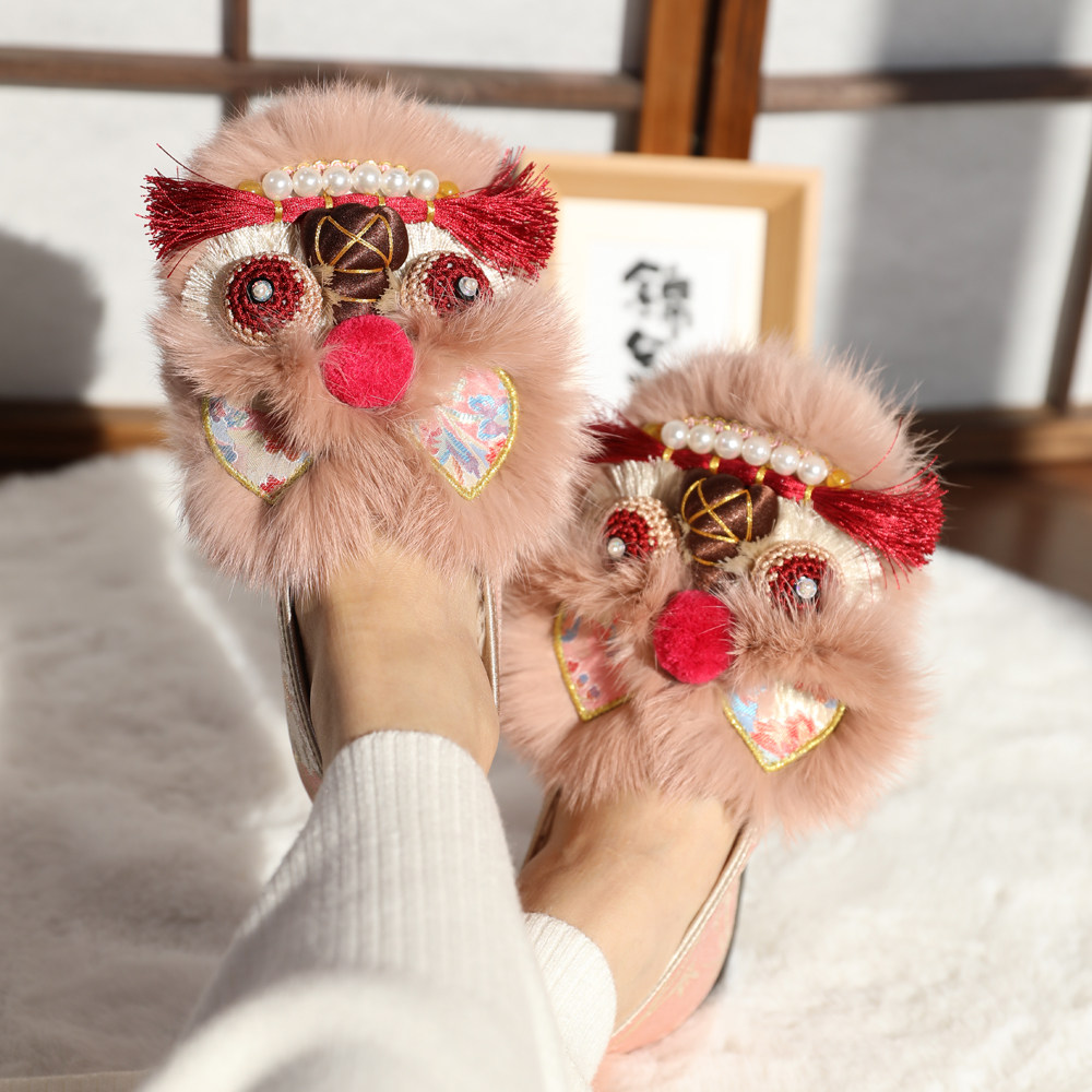 棉鞋【胭脂糯】手工虎头鞋女成人传统老北京布鞋冬款加绒粉色包跟,女鞋,绣花鞋,淘宝优惠券,粉丝福利购,淘宝优惠卷