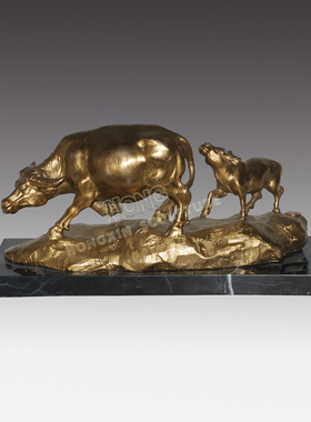 鸿鑫雕塑黄铜母子牛工艺饰品摆件