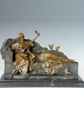 铜雕赏花少女EPA008008S欧式人物工艺品酒店客厅书房家居桌面摆件