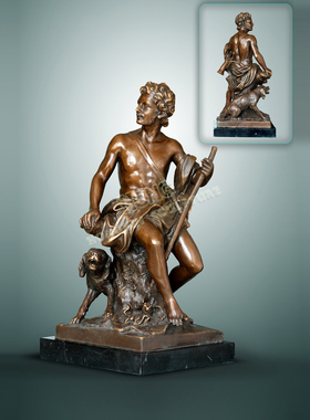铜雕塑猎人与爱犬EP408欧式人物工艺品酒店客厅书房家居桌面摆件